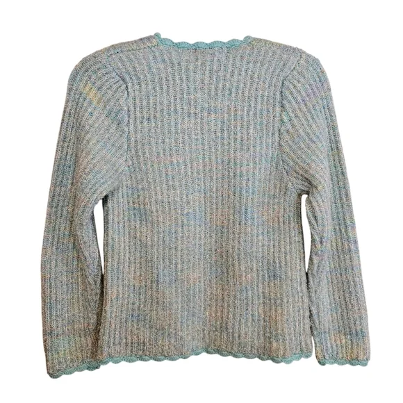 Nwot Vintage Twee Coquette Scalloped Hem Open Front Sweater Rainbow Knit - Picture 2 of 6